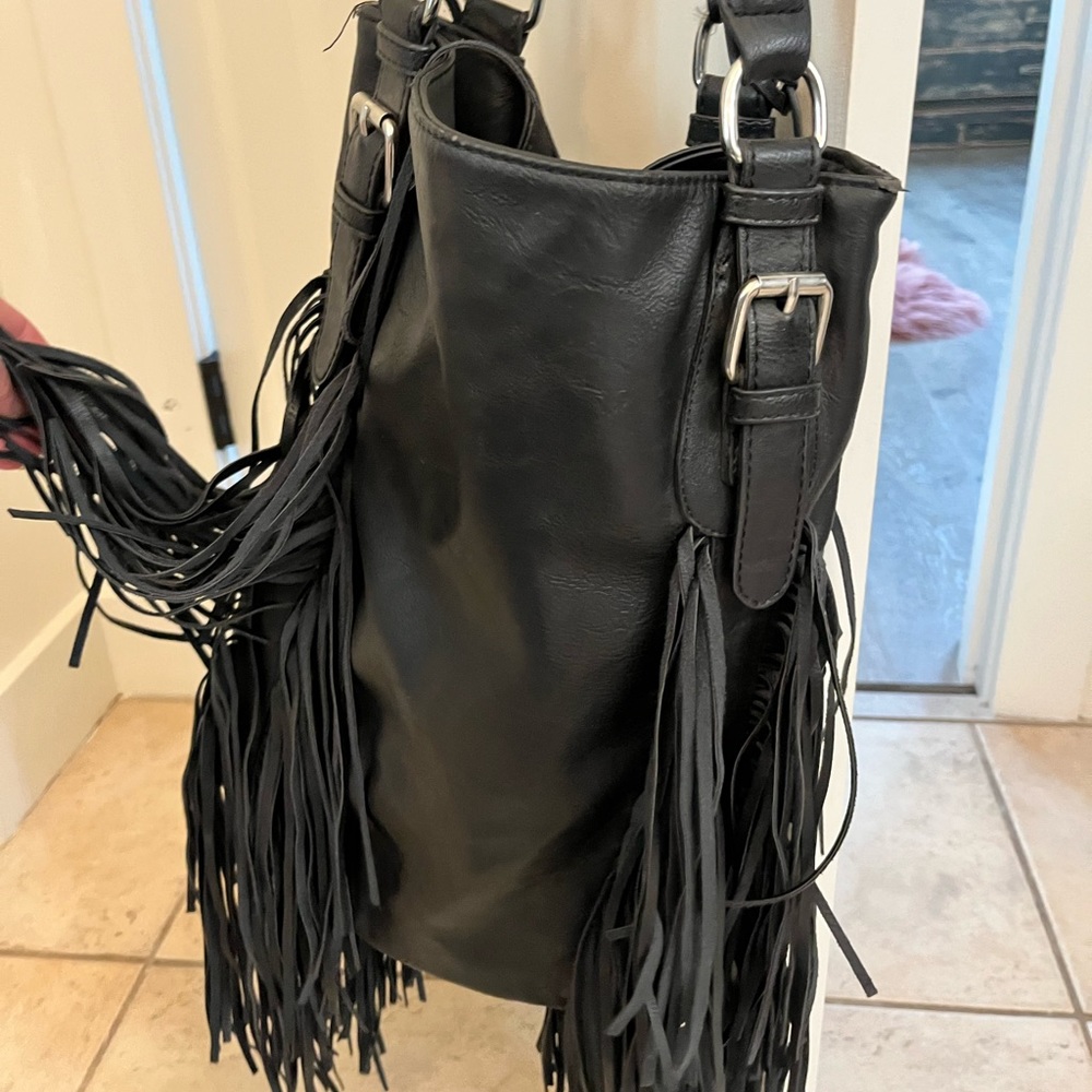Black fringe handbag